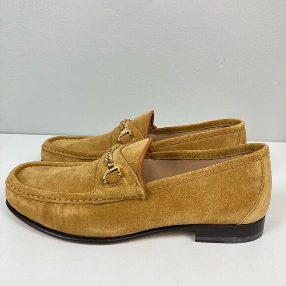 Hyusto Mick Moccasin Light Brown Mustard Yellow Suede Gold Brass Loafers 40 EUR - Picture 4 of 9